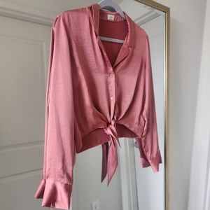 Aritzia Wilfred Tie-front satin blouse